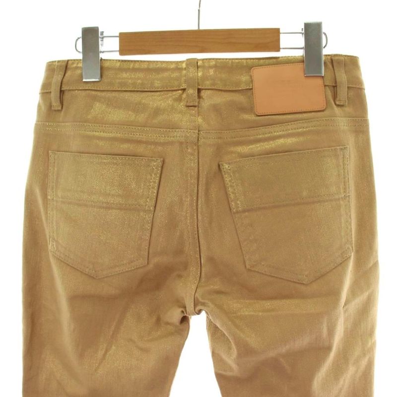 Louis Vuitton Stretch Pants 36 Gold Color Beige Straight Full Length
