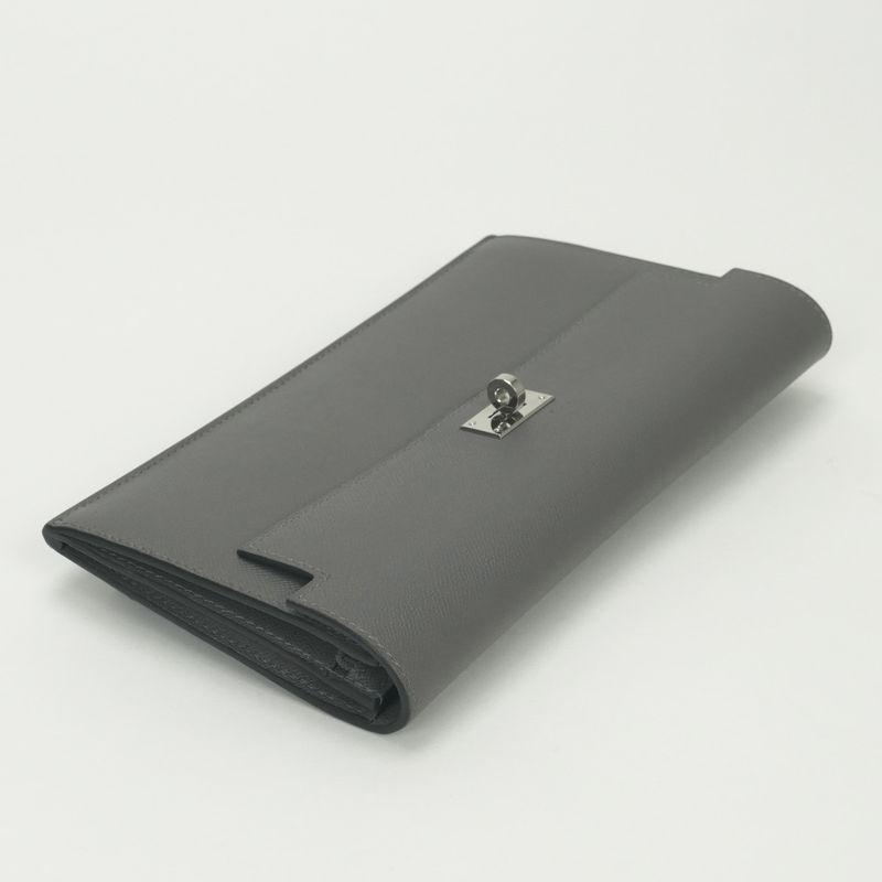 Hermes Kelly Pocket Wallet Clutch Grismeyer Gray