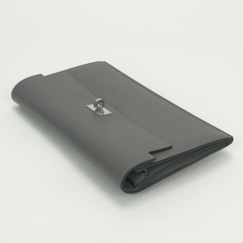 Hermes Kelly Pocket Wallet Clutch Grismeyer Gray