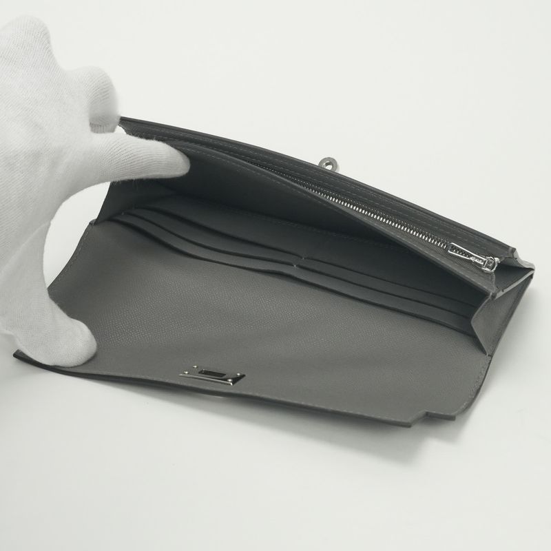 Hermes Kelly Pocket Wallet Clutch Grismeyer Gray