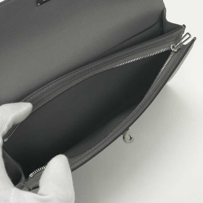Hermes Kelly Pocket Wallet Clutch Grismeyer Gray