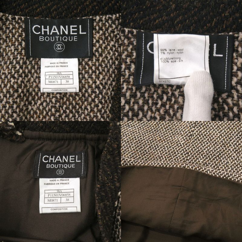 Chanel Tweed Set 38 Wool Brown Skirt