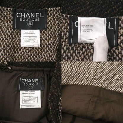 Chanel Tweed Set 38 Wool Brown Skirt