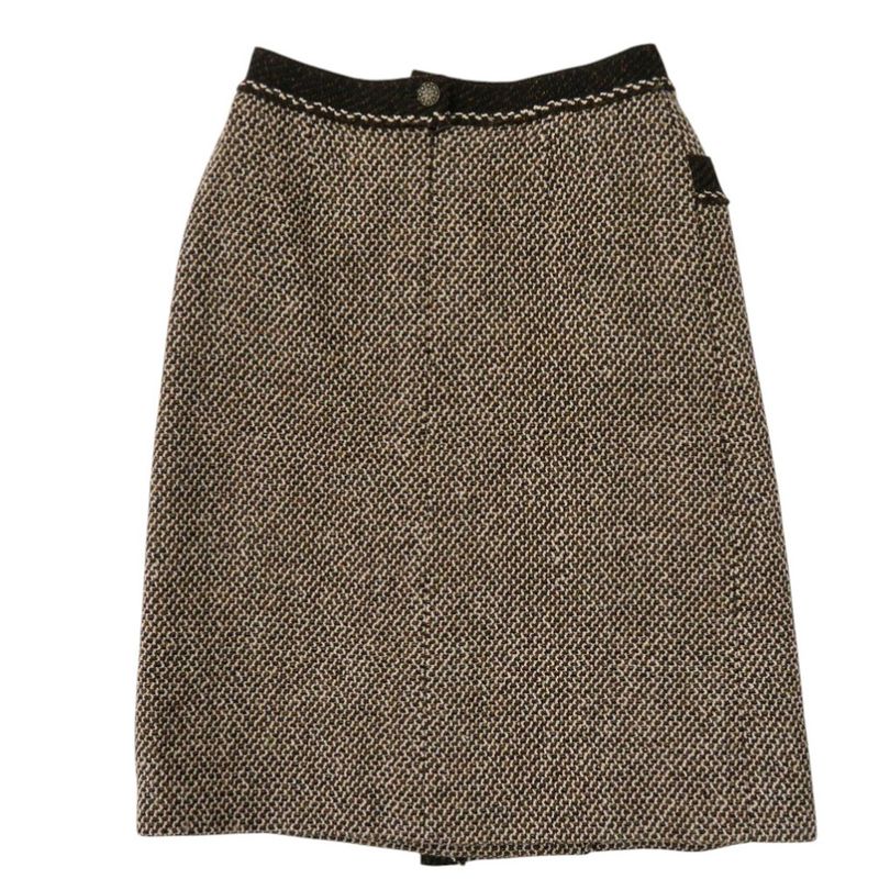 Chanel Tweed Set 38 Wool Brown Skirt