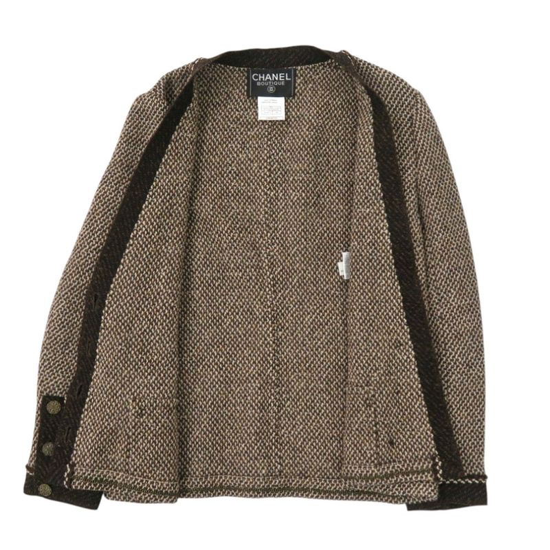 Chanel Tweed Set 38 Wool Brown Skirt