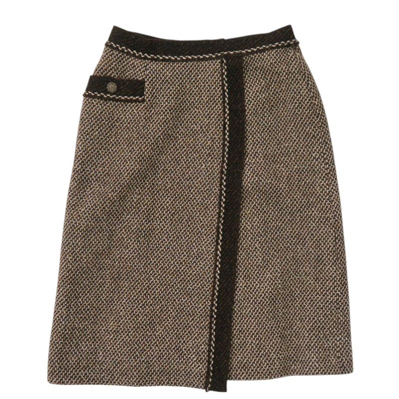 Chanel Tweed Set 38 Wool Brown Skirt