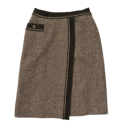 Chanel Tweed Set 38 Wool Brown Skirt