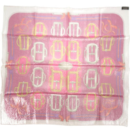 Hermes Carre 70 Bovclerie D'attelage Attrage Buckle Silk Polyester Pink Scarf Pink Yellow X White