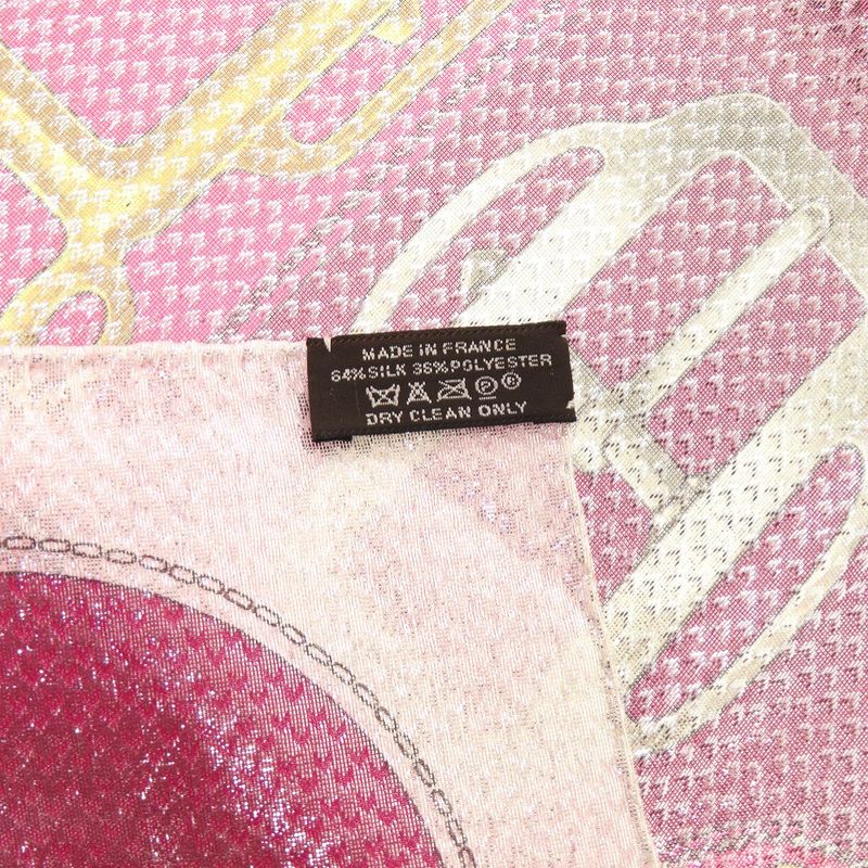 Hermes Carre 70 Bovclerie D'attelage Attrage Buckle Silk Polyester Pink Scarf Pink Yellow X White