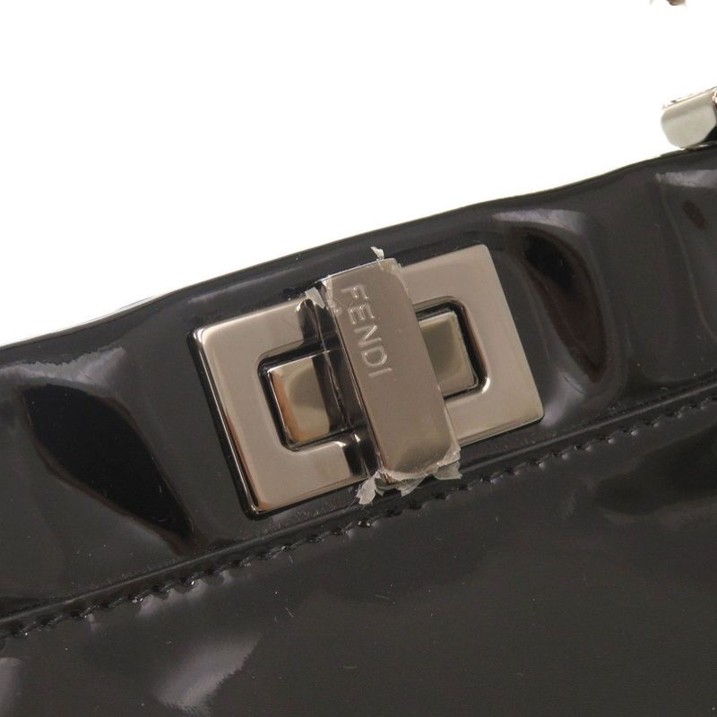 Fendi Mini Peekaboo Patent Leather Black Red 2-Way Shoulder Bag