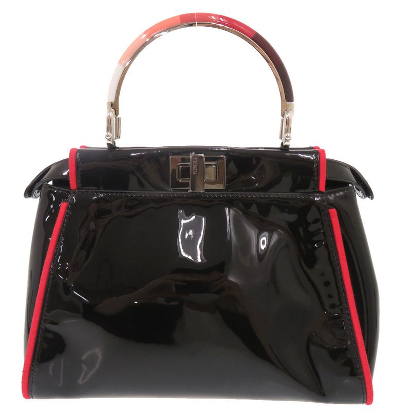 Fendi Mini Peekaboo Patent Leather Black Red 2-Way Shoulder Bag