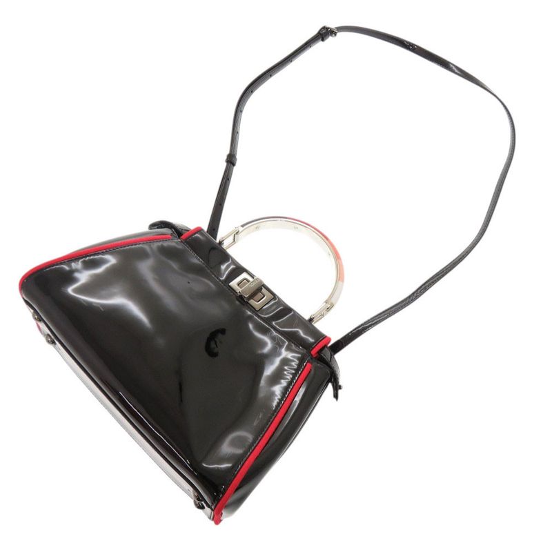 Fendi Mini Peekaboo Patent Leather Black Red 2-Way Shoulder Bag
