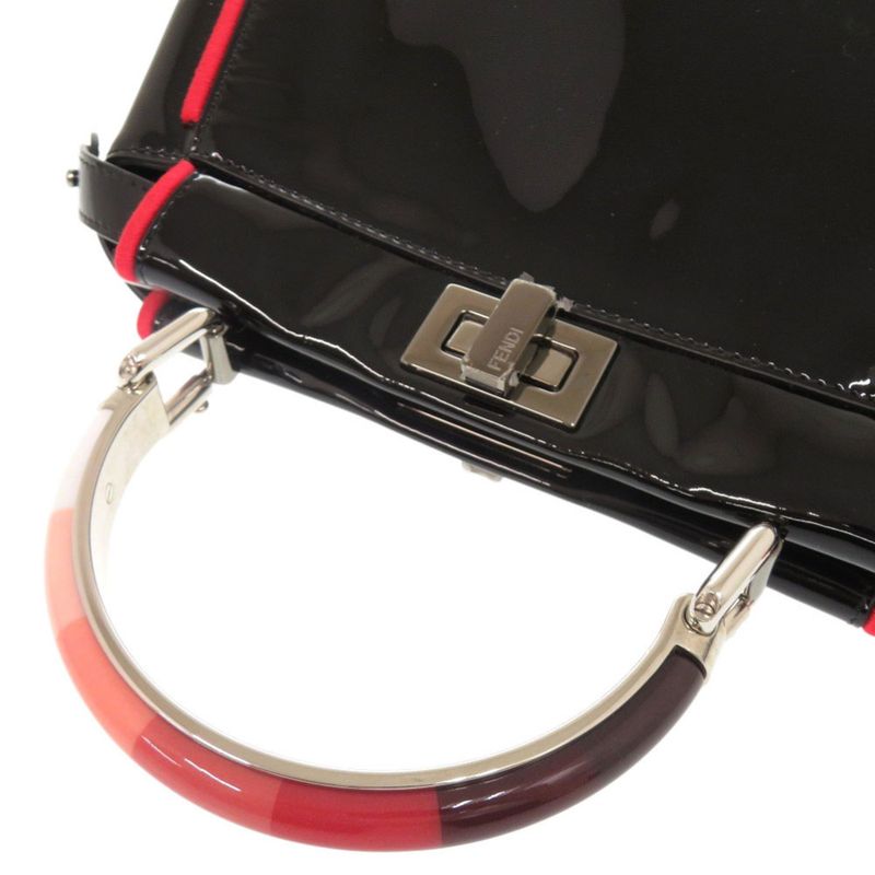 Fendi Mini Peekaboo Patent Leather Black Red 2-Way Shoulder Bag