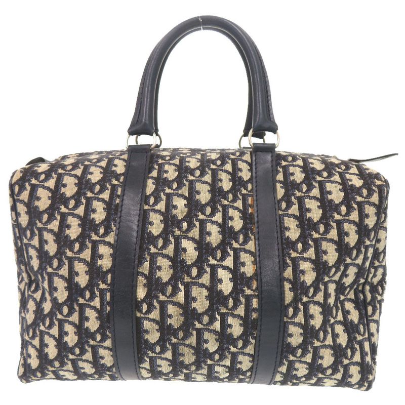Dior Trotter Canvas Leather Navy Beige Mini Boston Bag Navybeige