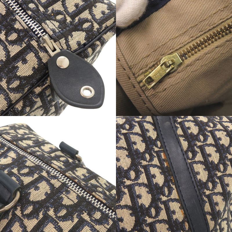 Dior Trotter Canvas Leather Navy Beige Mini Boston Bag Navybeige