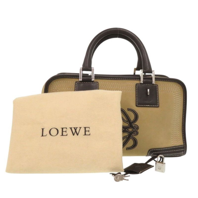 Loewe Amazona 28 Suede Leather Beige Brown Handbag