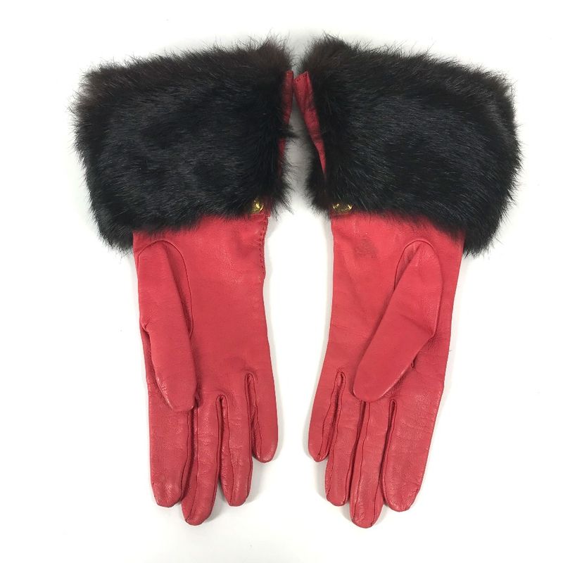 Hermes Gloves Fur Leather Red