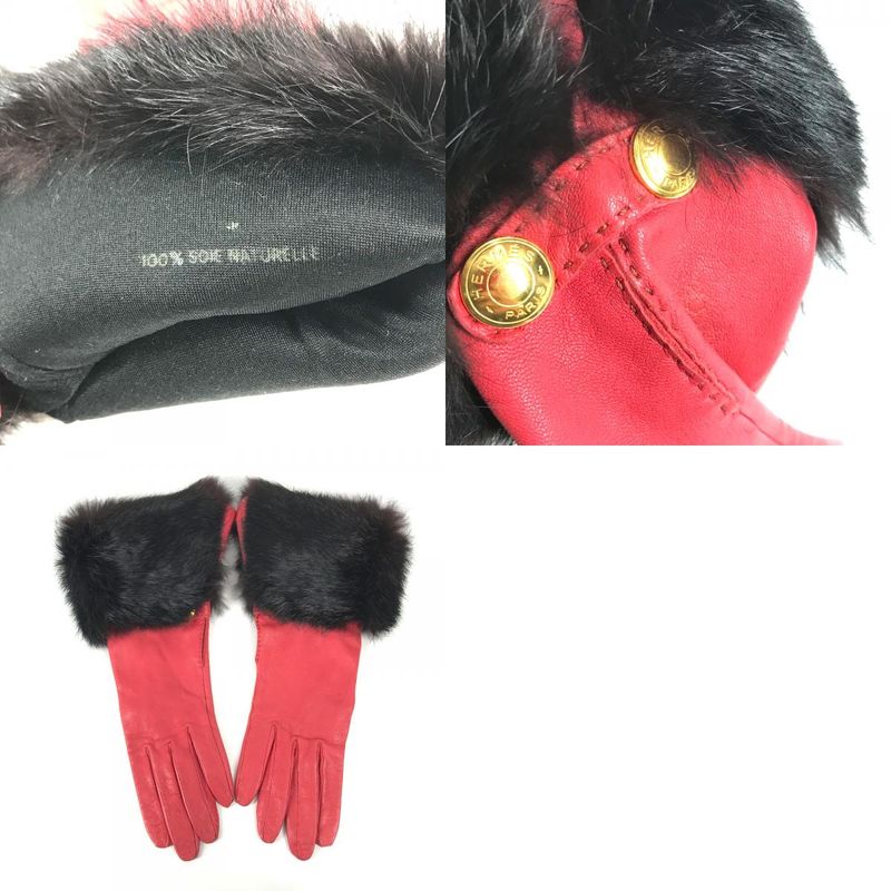 Hermes Gloves Fur Leather Red