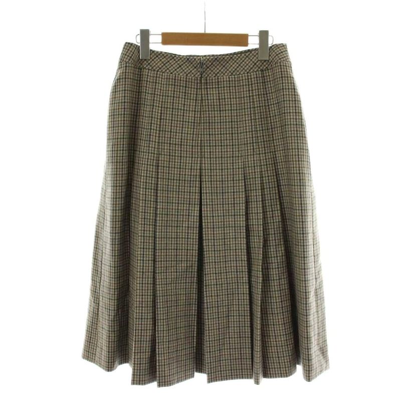 Celine Plied Skirt Wool 44 Beige Multicolor Houndstooth Pattern Macadam