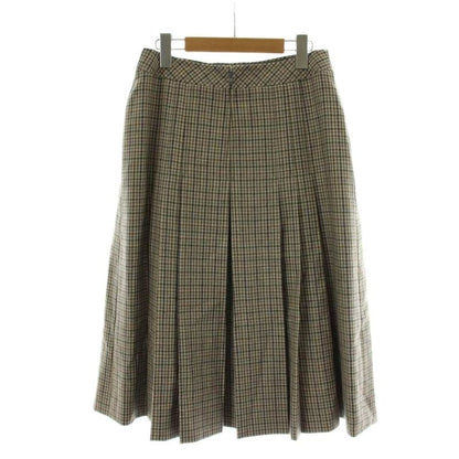 Celine Plied Skirt Wool 44 Beige Multicolor Houndstooth Pattern Macadam
