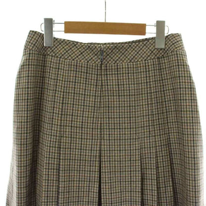 Celine Plied Skirt Wool 44 Beige Multicolor Houndstooth Pattern Macadam
