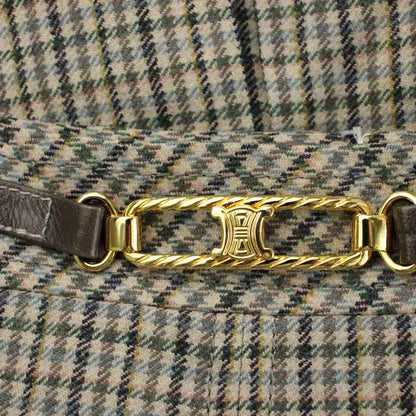 Celine Plied Skirt Wool 44 Beige Multicolor Houndstooth Pattern Macadam