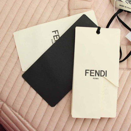 Fendi Quilted Dress 36 Pink Long Sleeve Ribbed Round Neck Puff Mini