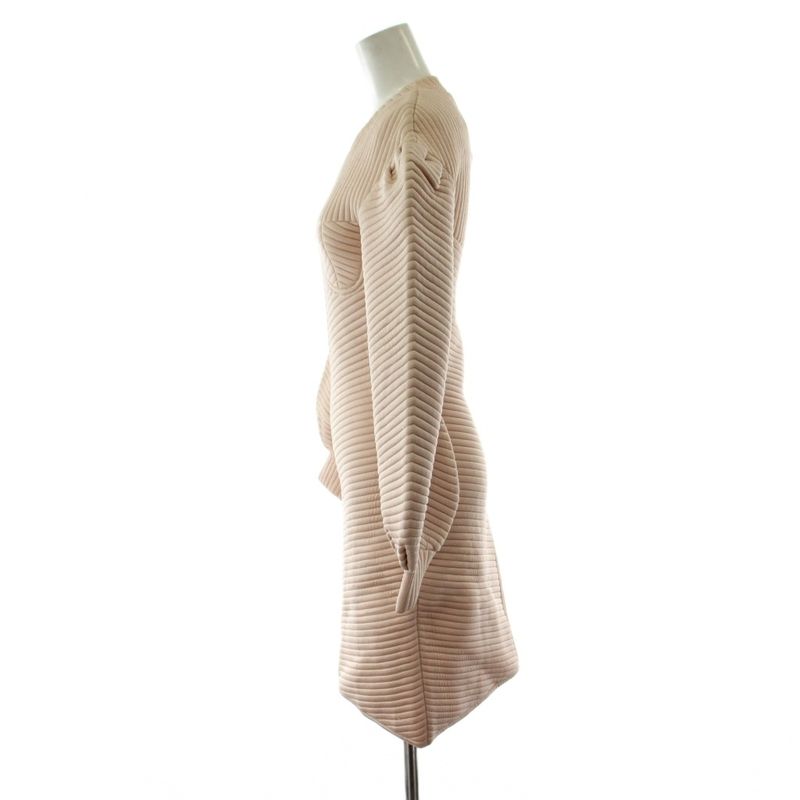 Fendi Quilted Dress 36 Pink Long Sleeve Ribbed Round Neck Puff Mini