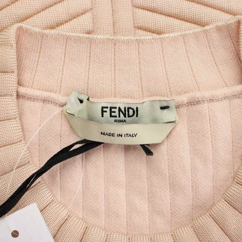 Fendi Quilted Dress 36 Pink Long Sleeve Ribbed Round Neck Puff Mini