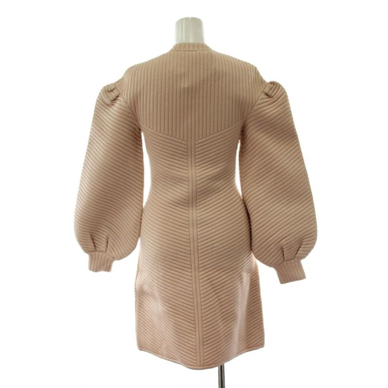 Fendi Quilted Dress 36 Pink Long Sleeve Ribbed Round Neck Puff Mini