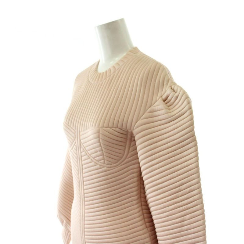 Fendi Quilted Dress 36 Pink Long Sleeve Ribbed Round Neck Puff Mini