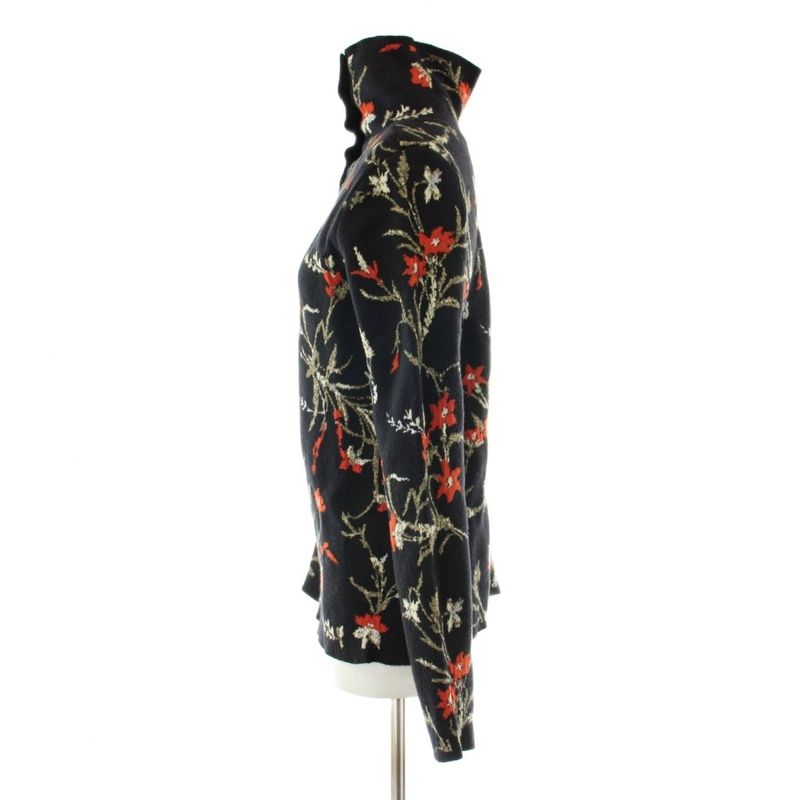 Balenciaga Flower High Neck Knit Sweater Wool 34 Black Multicolor Floral