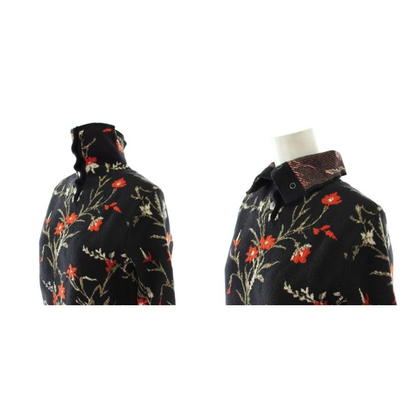 Balenciaga Flower High Neck Knit Sweater Wool 34 Black Multicolor Floral