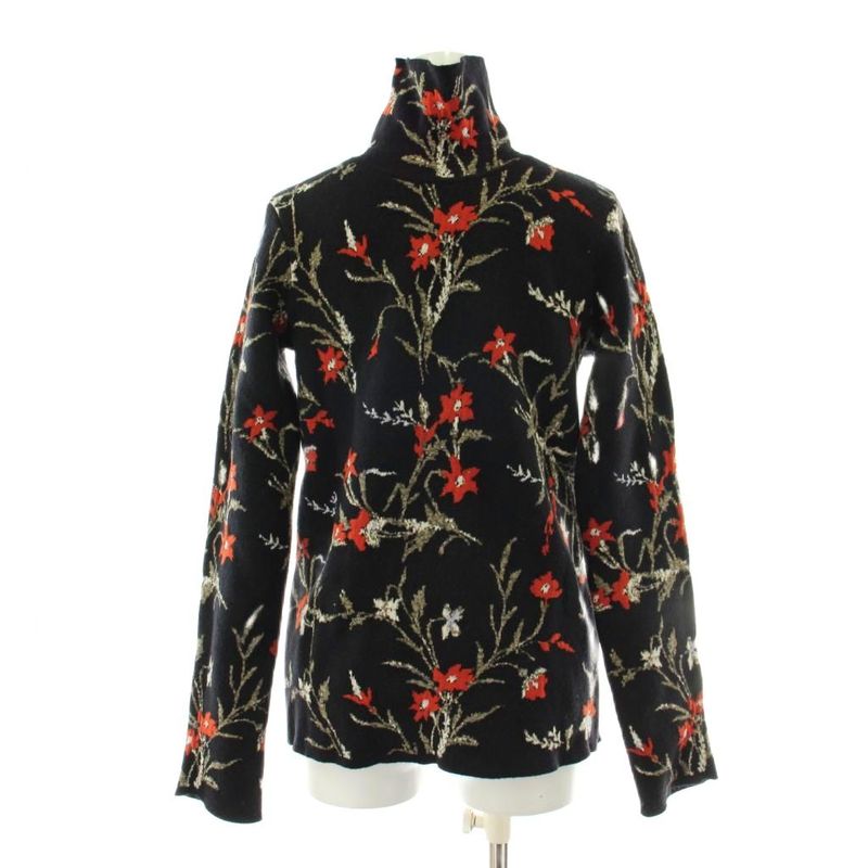 Balenciaga Flower High Neck Knit Sweater Wool 34 Black Multicolor Floral