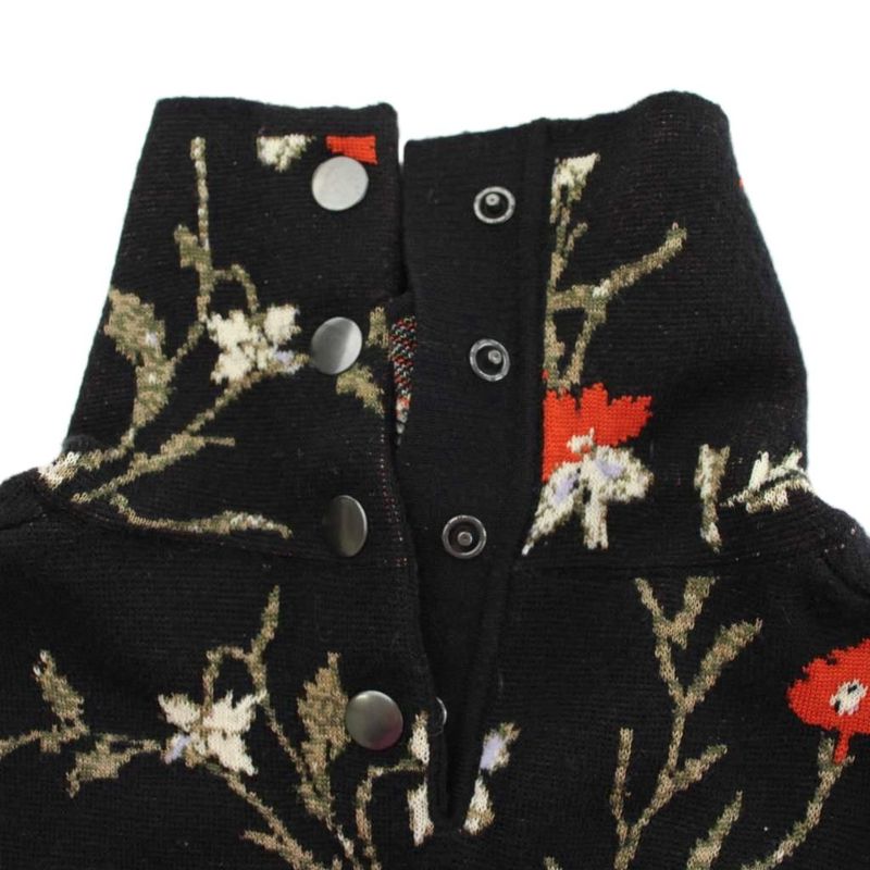 Balenciaga Flower High Neck Knit Sweater Wool 34 Black Multicolor Floral
