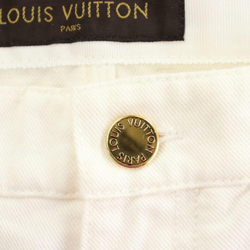 Louis Vuitton Denim Pants Jeans 36 White Straight Full Length Gold Button