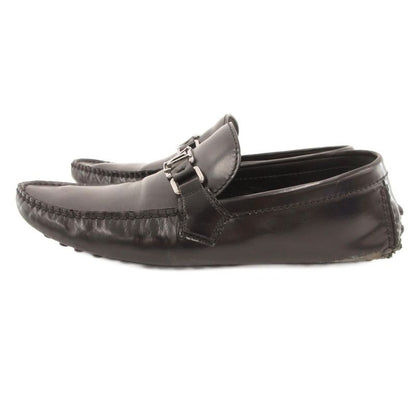 Louis Vuitton Loafers Driving Shoes Slip on Logo Leather 7 Black