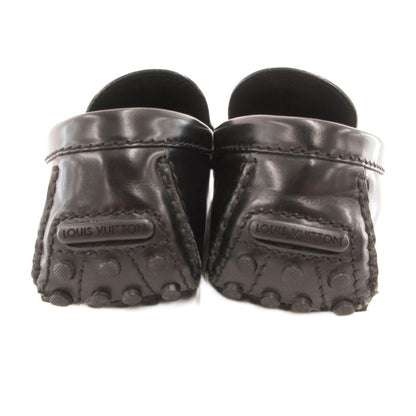 Louis Vuitton Loafers Driving Shoes Slip on Logo Leather 7 Black