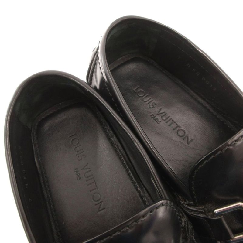 Louis Vuitton Loafers Driving Shoes Slip on Logo Leather 7 Black