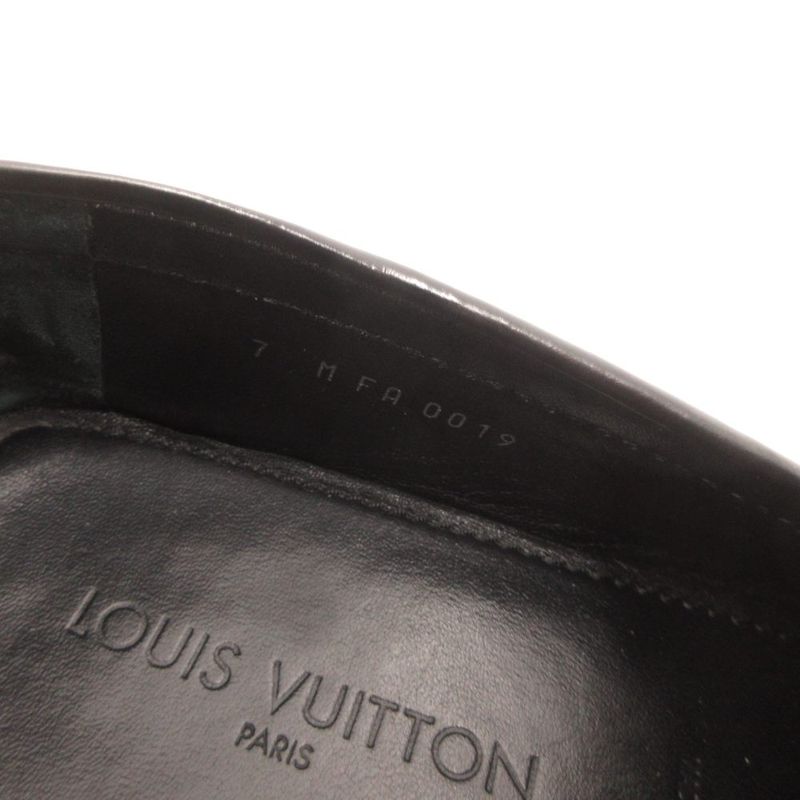 Louis Vuitton Loafers Driving Shoes Slip on Logo Leather 7 Black