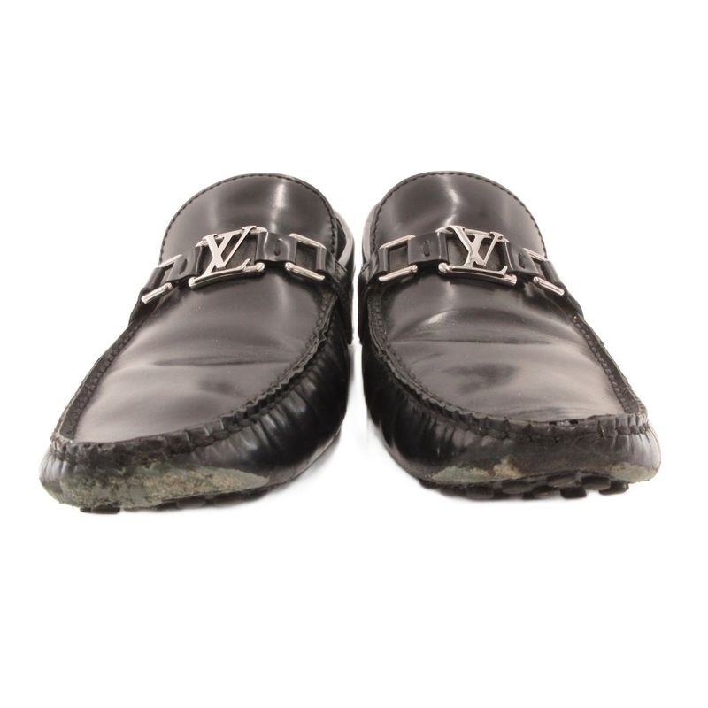 Louis Vuitton Loafers Driving Shoes Slip on Logo Leather 7 Black