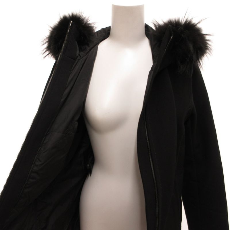 Prada Sport Zip Coat Insulation Fur Rack on Fur Hood Middle Length 42 Black