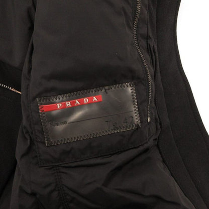 Prada Sport Zip Coat Insulation Fur Rack on Fur Hood Middle Length 42 Black
