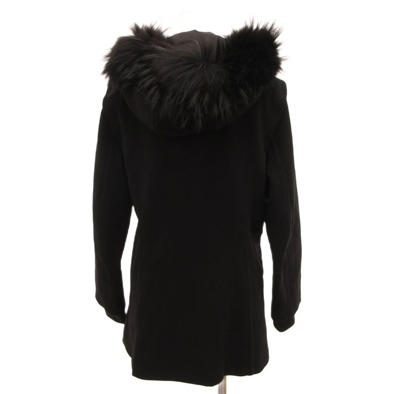 Prada Sport Zip Coat Insulation Fur Rack on Fur Hood Middle Length 42 Black