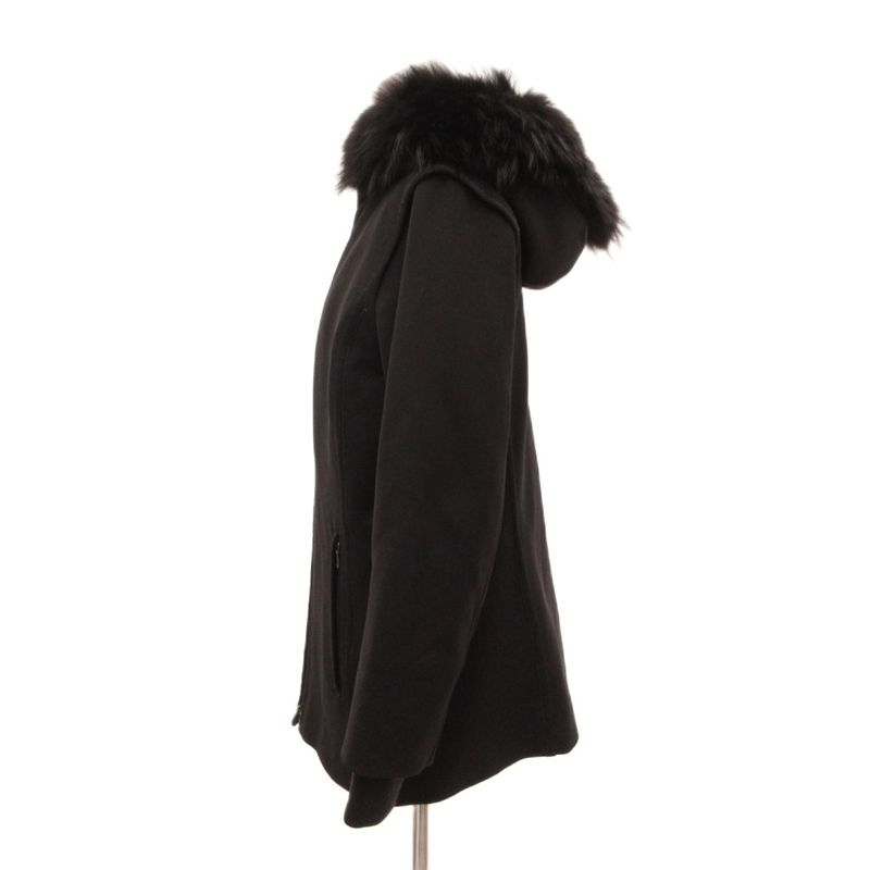 Prada Sport Zip Coat Insulation Fur Rack on Fur Hood Middle Length 42 Black