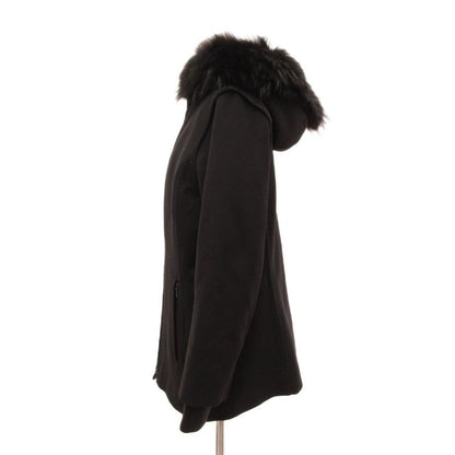 Prada Sport Zip Coat Insulation Fur Rack on Fur Hood Middle Length 42 Black