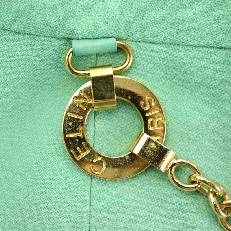 Celine Tight Skirt Wool 46 Mint Green Knee Length Chain Decoration Logo Ring PP