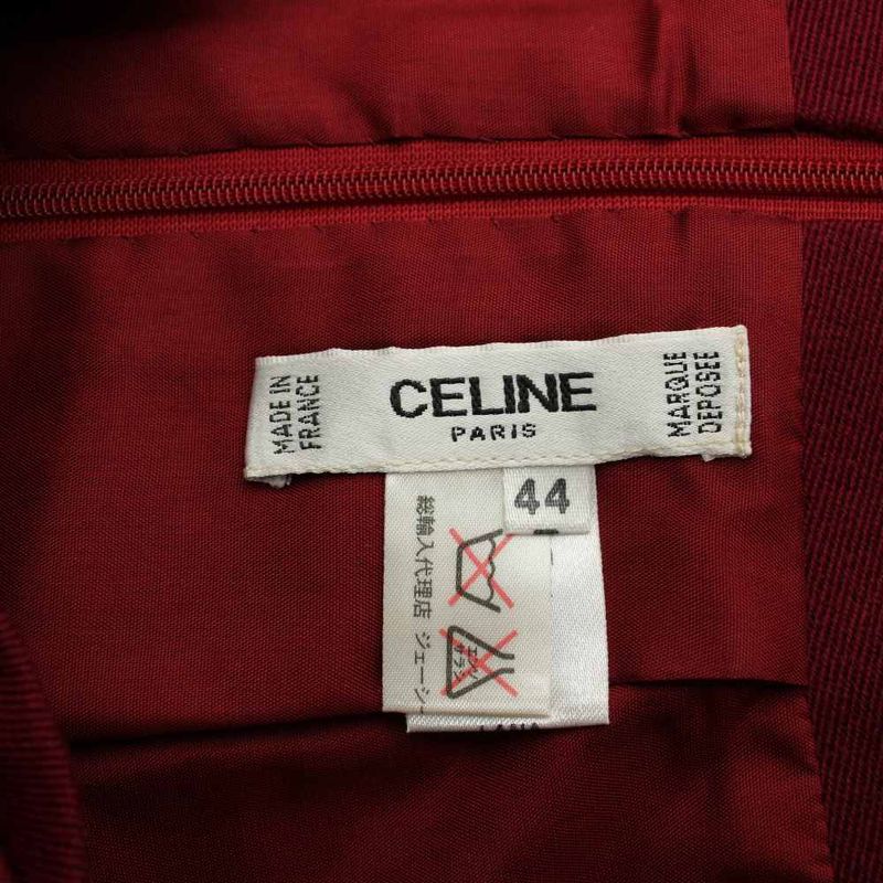 Celine Tight Skirt Knee Length Wool Chain Macadam Pattern Gold Button Wine Red