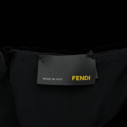 Fendi Sleeveless Dress Silk Velour 42 Black Round Neck Long Sleeve Knee