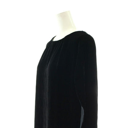 Fendi Sleeveless Dress Silk Velour 42 Black Round Neck Long Sleeve Knee